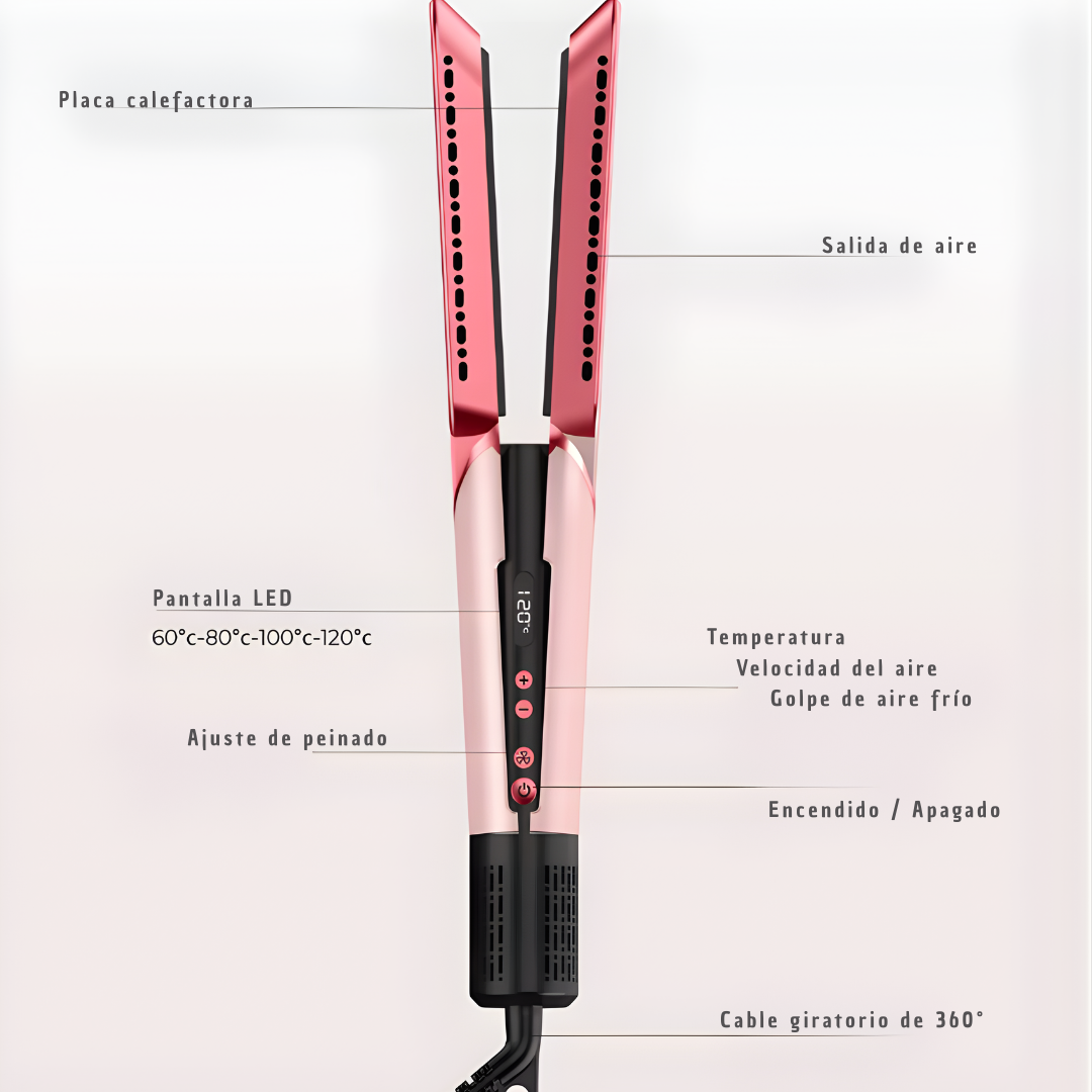 Airstyle Pro™ Tecnología iónica avanzada para secar y alisar tu cabello, reduciendo el frizz y cuidando la salud capilar sin daño por calor.