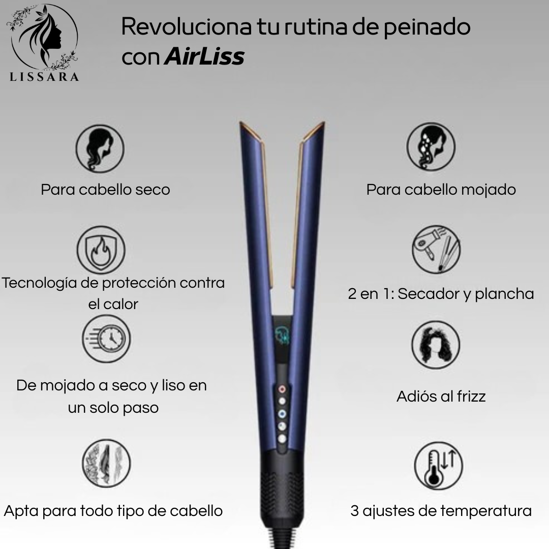 AeroLiss Pro™ – Alisadora y Secadora 2 en 1 para un Cabello Liso, Brillante y Saludable