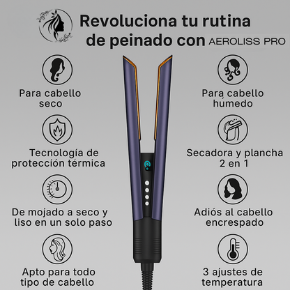 AeroLiss Pro™ – Alisadora y Secadora 2 en 1 para un Cabello Liso, Brillante y Saludable